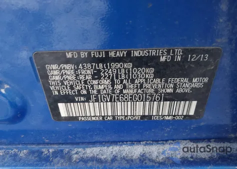 2014 Subaru Impreza Wrx z USA, uszkodzony, nr VIN JF1GV7E68EG015761